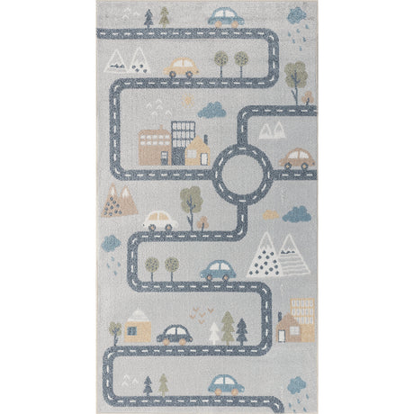 Vroomville Kids Machine Washable Blue/Grey Bedroom Rug - Image 1