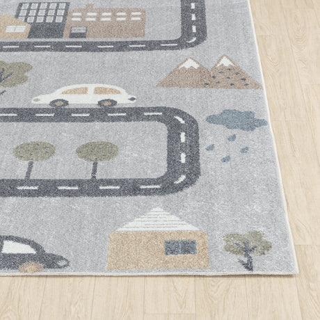 Vroomville Kids Machine Washable Blue/Grey Bedroom Rug - Image 5