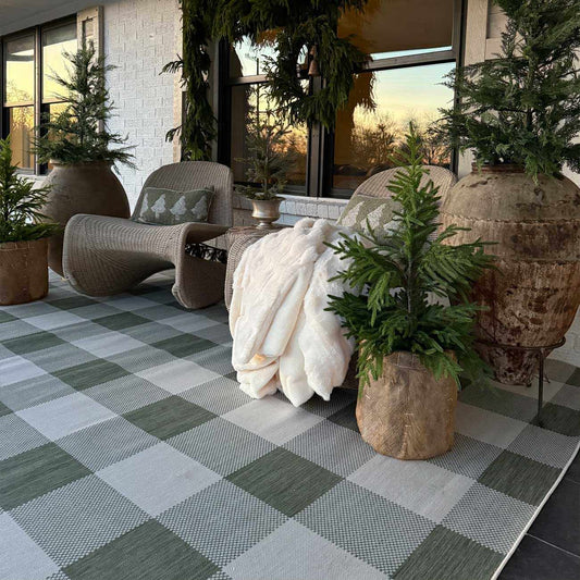 BIDDI Indoor & Outdoor Modern Dark Moss Checkered Area Rug