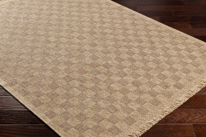 Tori In- & Outdoor Cottage Jute-Look Light Brown Checkered Rug