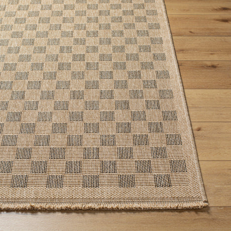Tori In- & Outdoor Cottage Jute-Look Light Brown/Black Checkered Rug - Image 5