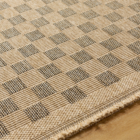 Tori In- & Outdoor Cottage Jute-Look Light Brown/Black Checkered Rug - Image 3