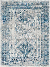 Neelam Vintage Oriental Boho Sky Blue/Light Grey/White/Navy Rug
