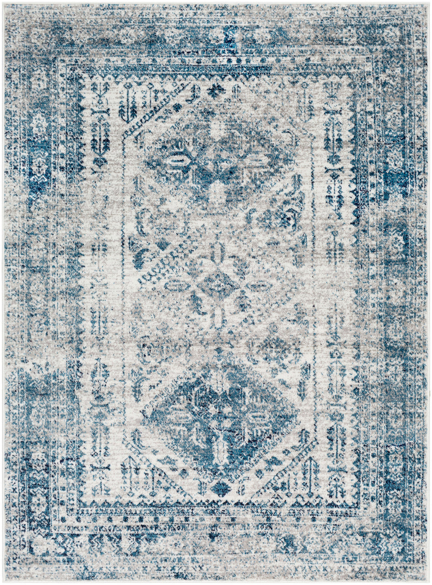 Neelam Vintage Oriental Boho Sky Blue/Light Grey/White/Navy Rug