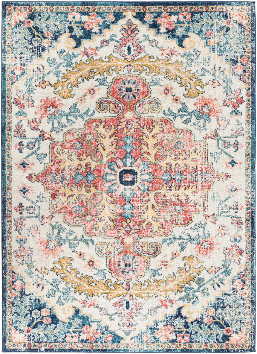 Maverick Vintage Oriental Boho Sky Blue/Garnet Rug