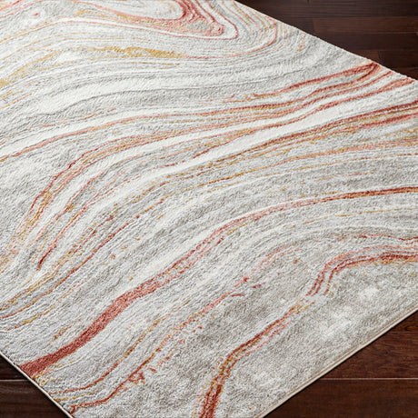 Glendy Abstract Modern Marble Coral/Beige Rug - Image 6