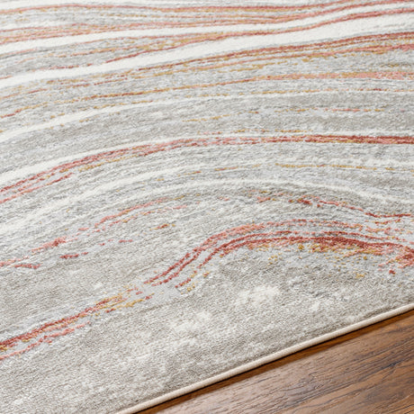 Glendy Abstract Modern Marble Coral/Beige Rug - Image 3
