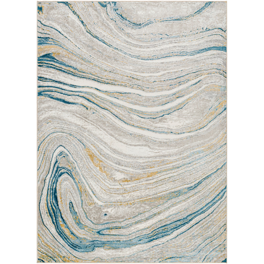 Glendy Abstract Modern Marble Dark Teal/Beige Rug