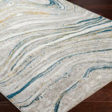 Glendy Abstract Modern Marble Dark Teal/Beige Rug