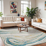 Glendy Abstract Modern Marble Dark Teal/Beige Rug
