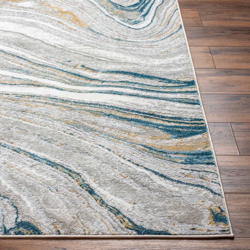 Glendy Abstract Modern Marble Dark Teal/Beige Rug