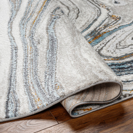 Makayla Abstract Modern Marble Sky Blue/Beige Rug - Image 4
