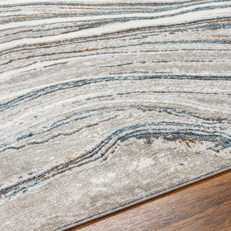 Makayla Abstract Modern Marble Sky Blue/Beige Rug - Image 3
