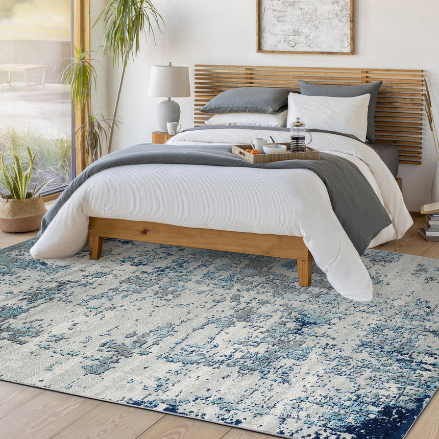 Sarah Abstract Modern Marble Navy/Aqua Rug