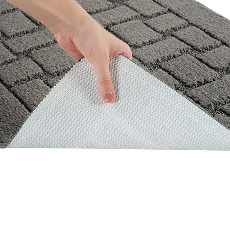 Tegan 2-Piece Machine Washable Non-Slip Dark Grey Bathroom Rug Set - Image 4