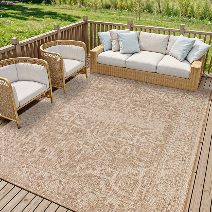 Gena In- & Outdoor Oriental Jute-Look Brown Rug