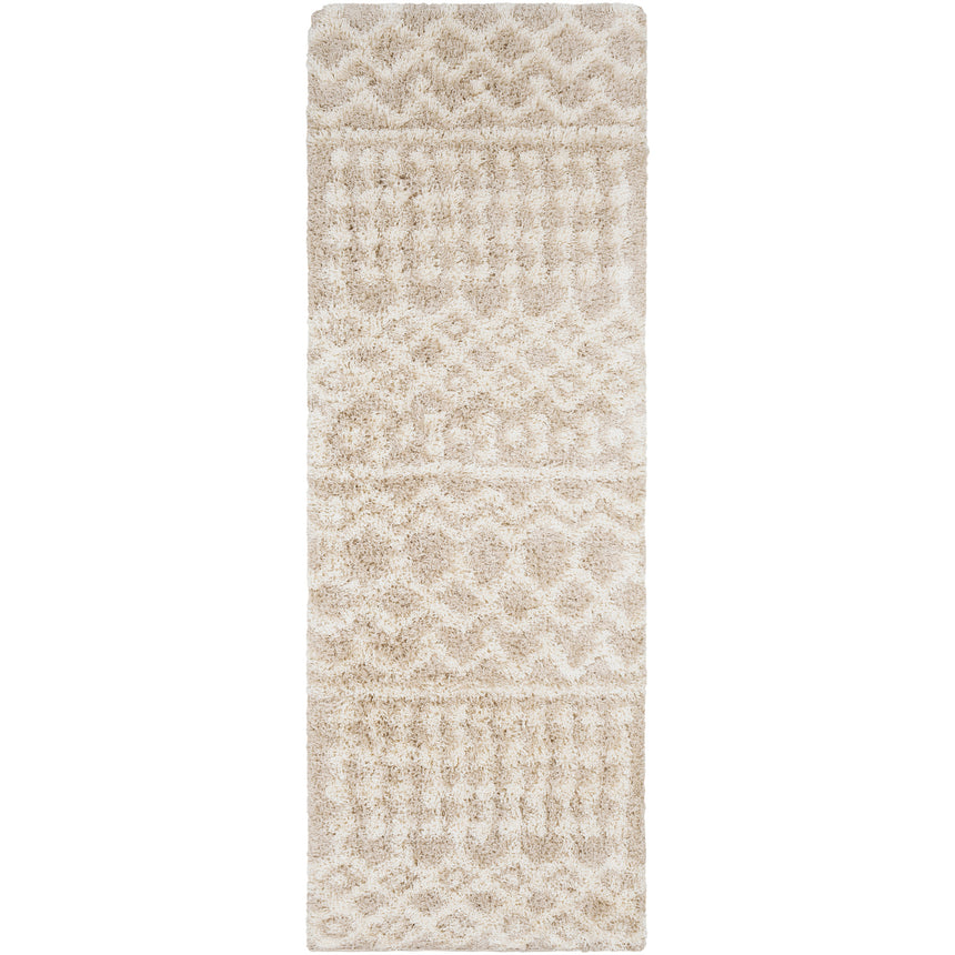 Nour Shaggy Geometric Plush Pile Cream Beige Rug