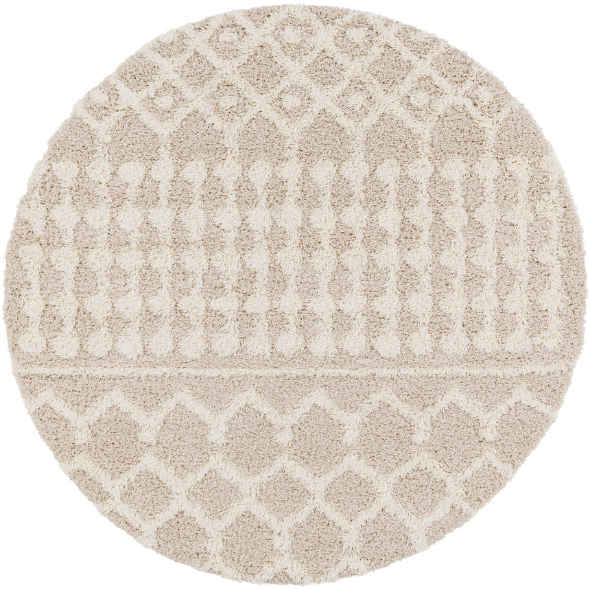 Nour Shaggy Geometric Plush Pile Cream Beige Rug