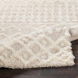 Nour Shaggy Geometric Plush Pile Cream Beige Rug
