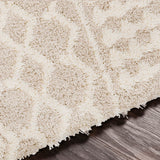 Nour Shaggy Geometric Plush Pile Cream Beige Rug