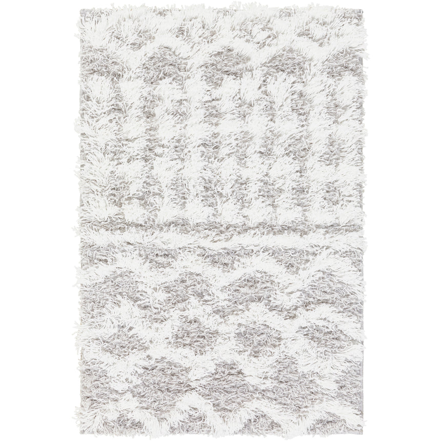 Nour Shaggy Geometric Plush Pile Light Grey Rug