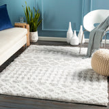 Nour Shaggy Geometric Plush Pile Light Grey Rug