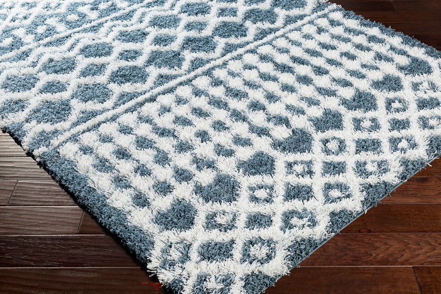 Nour Shaggy Geometric Plush Pile Denim Rug