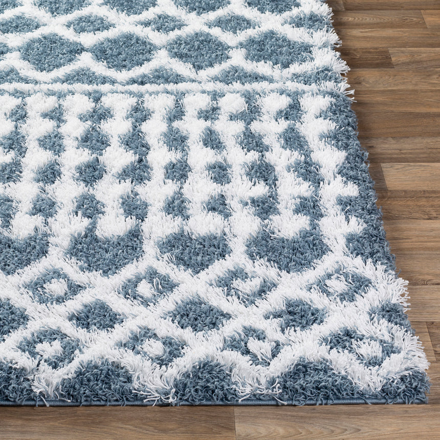 Nour Shaggy Geometric Plush Pile Denim Rug