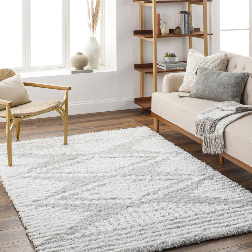Nuria Shaggy Modern Plush Pile Light Grey Rug