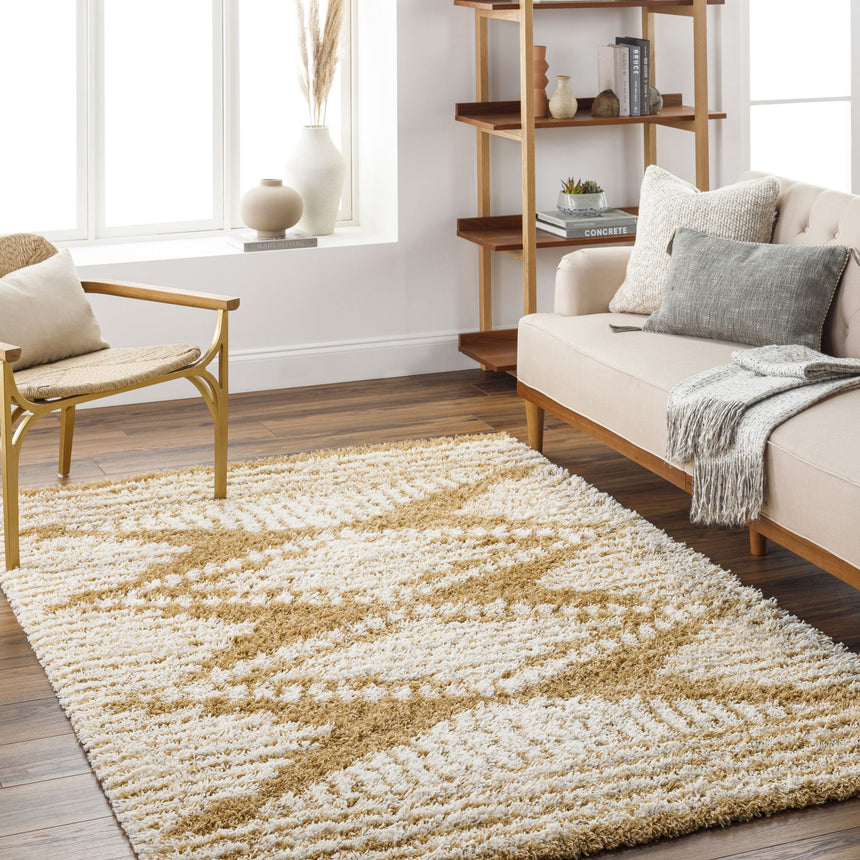 Nuria Shaggy Modern Plush Pile Camel Rug
