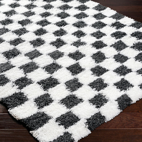 Willa Shaggy Modern Plush Pile Black Checkered Rug - Image 6