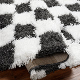 Willa Shaggy Modern Plush Pile Black Checkered Rug - Image 4