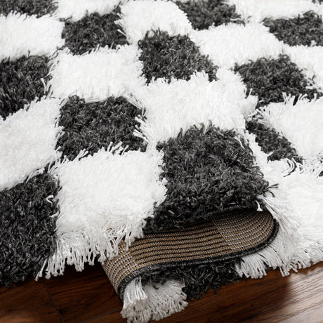 Willa Shaggy Modern Plush Pile Black Checkered Rug - Image 4