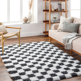 Willa Shaggy Modern Plush Pile Black Checkered Rug - Image 2