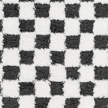 Willa Shaggy Modern Plush Pile Black Checkered Rug - Image 7