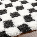 Willa Shaggy Modern Plush Pile Black Checkered Rug - Image 3