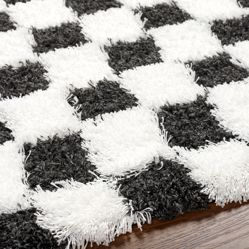Willa Shaggy Modern Plush Pile Black Checkered Rug - Image 3