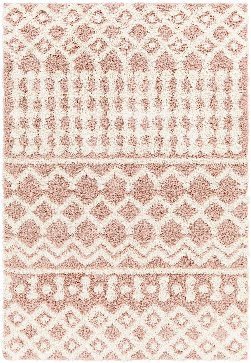 Nour Shaggy Geometric Plush Pile Peach Rug