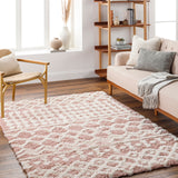Nour Shaggy Geometric Plush Pile Peach Rug