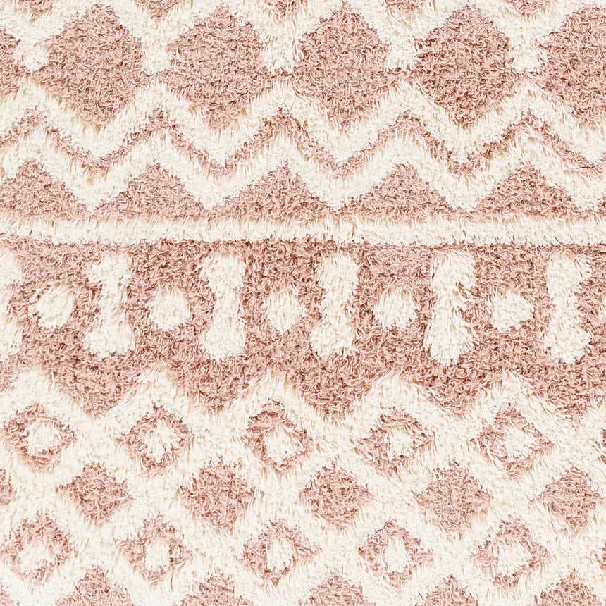 Nour Shaggy Geometric Plush Pile Peach Rug