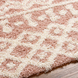 Nour Shaggy Geometric Plush Pile Peach Rug