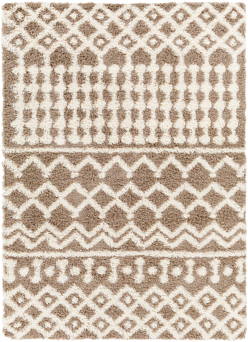 Nour Shaggy Geometric Plush Pile Taupe Rug