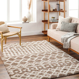 Nour Shaggy Geometric Plush Pile Taupe Rug