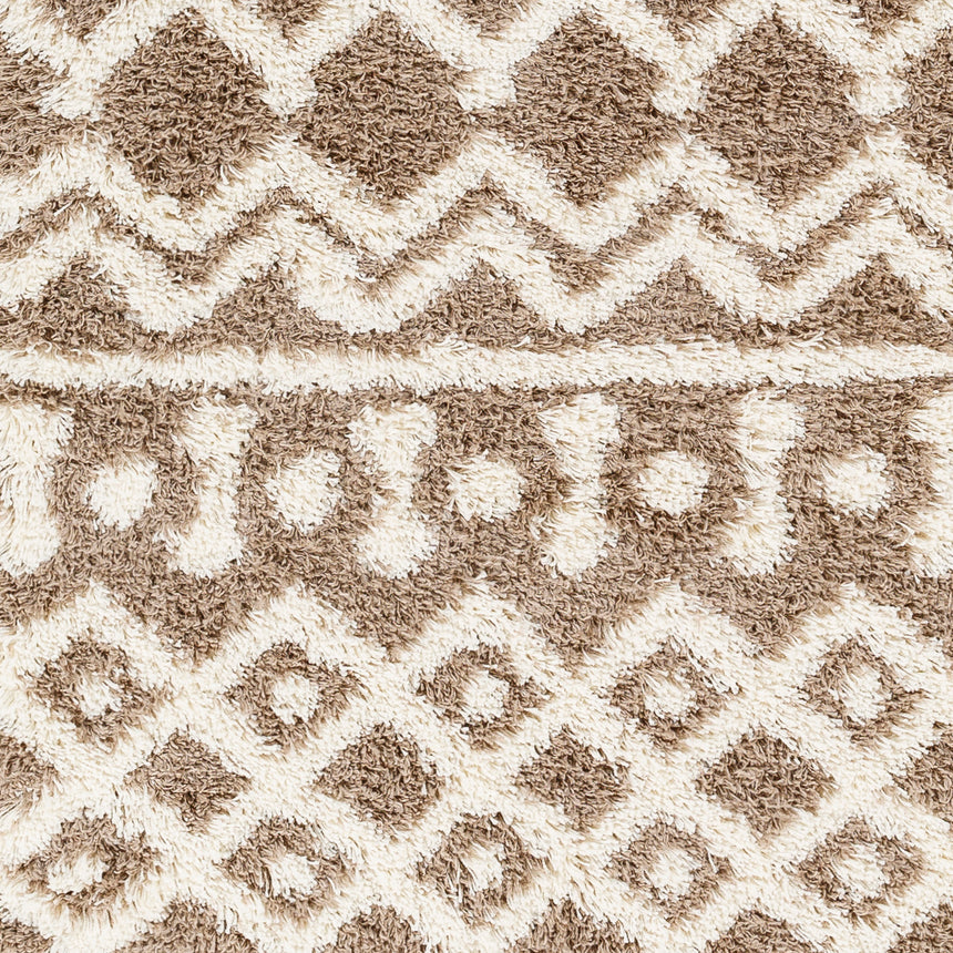 Nour Shaggy Geometric Plush Pile Taupe Rug