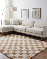 Willa Shaggy Modern Plush Pile Mustard Checkered Rug - Image 2