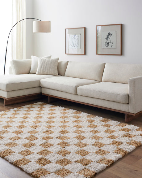 Willa Shaggy Modern Plush Pile Mustard Checkered Rug - Image 2
