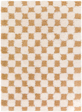 Willa Shaggy Modern Plush Pile Mustard Checkered Rug - Image 1