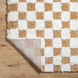 Willa Shaggy Modern Plush Pile Mustard Checkered Rug - Image 4
