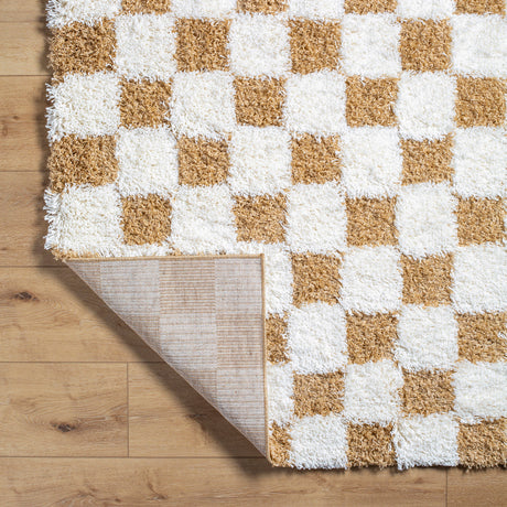 Willa Shaggy Modern Plush Pile Mustard Checkered Rug - Image 4