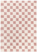 Willa Shaggy Modern Plush Pile Dusty Pink Checkered Rug - Image 1